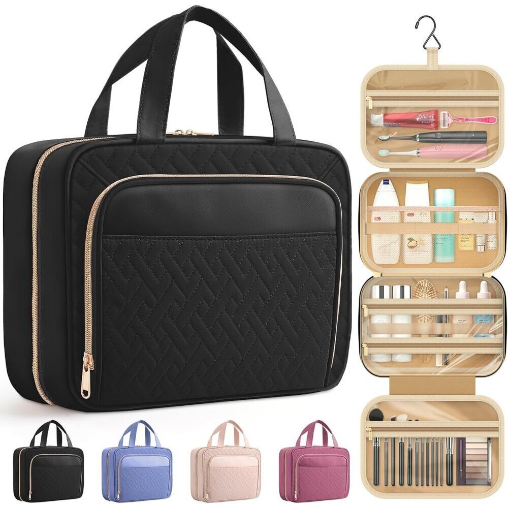 Travel Toiletry Bag for Women & Men, Waterproof Makeup Bag with Hanging Hook and